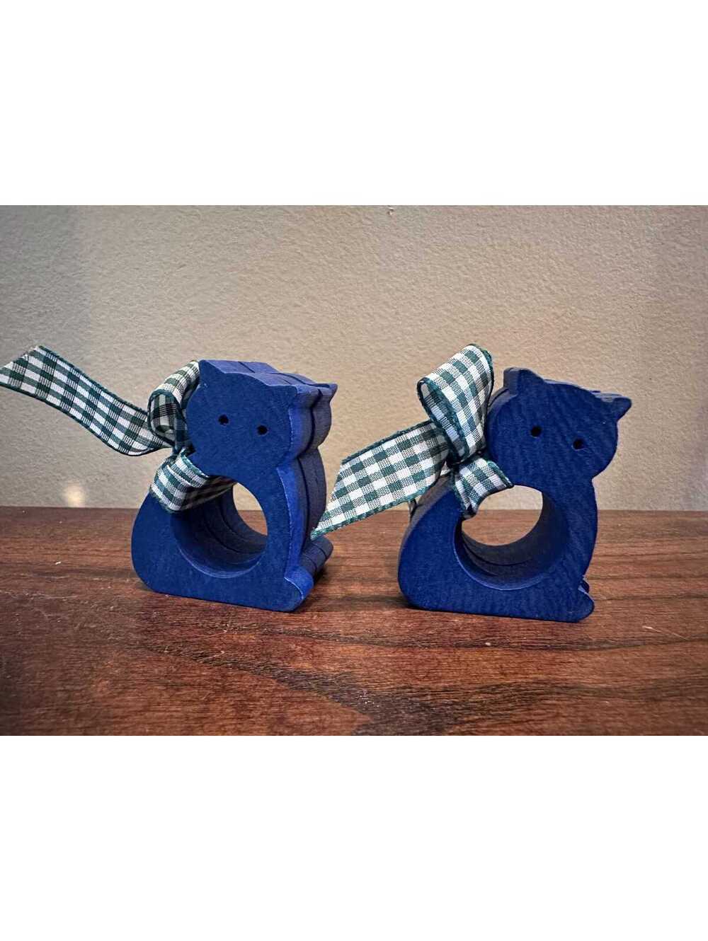 Vintage Aarikka Finland Cobalt Blue Cat Napkin Rings Set of 4